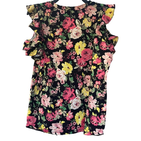 Women’s med floral cold shoulder crew neck soft colorful top - Picture 3 of 5